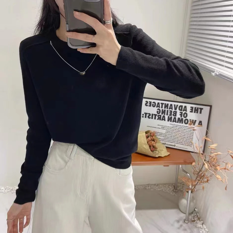 女士圆领羊绒打底衫秋冬新款宽松时尚保暖百搭厚款T恤 842