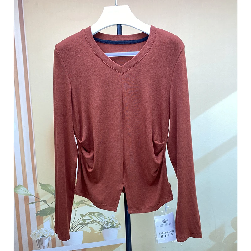 只发新疆  女士褶皱长袖打底衫修身显瘦T恤 23607