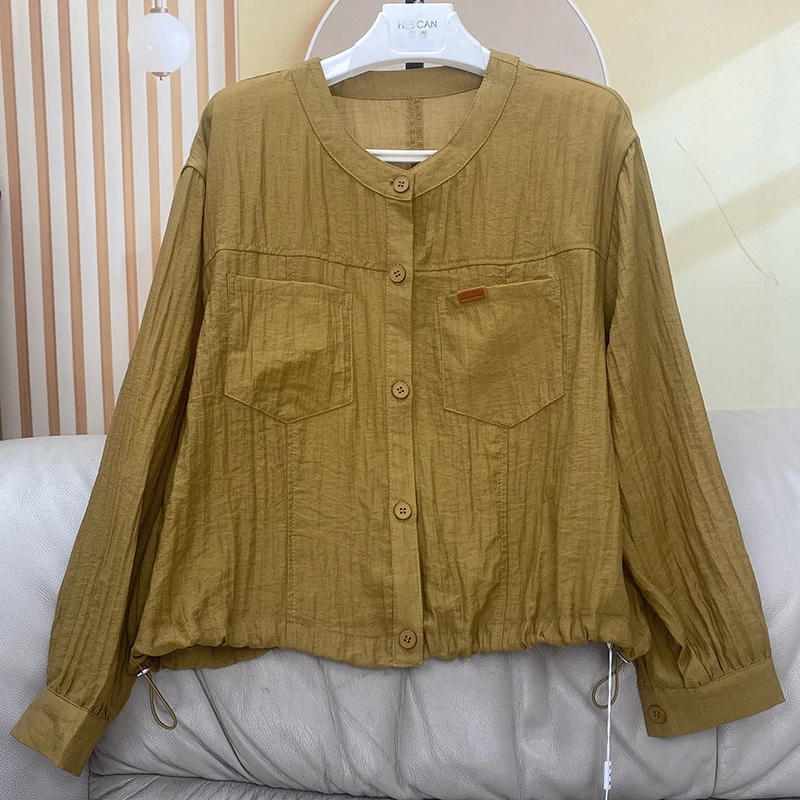 女士宽松双口袋衬衫春季新款长袖衬衣休闲百搭气质时尚24006