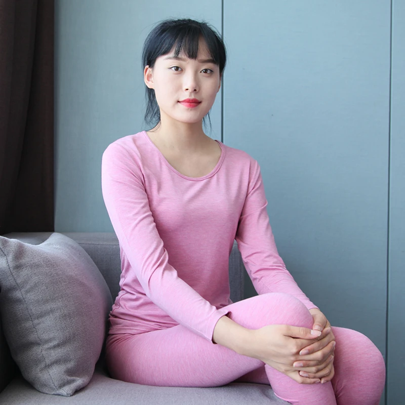 女士圆领薄款德绒内衣打底套装柔软舒适亲肤保暖修身  19119