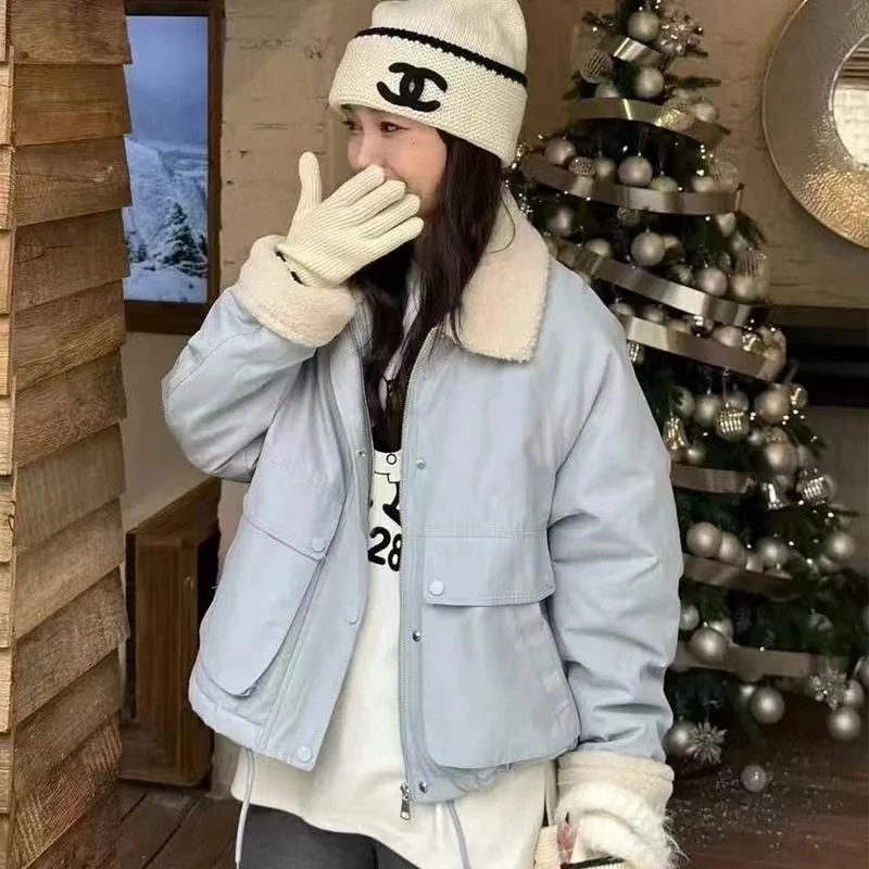 女士秋冬季加厚羊羔绒棉服外套毛绒翻领宽松百搭保暖上衣2468