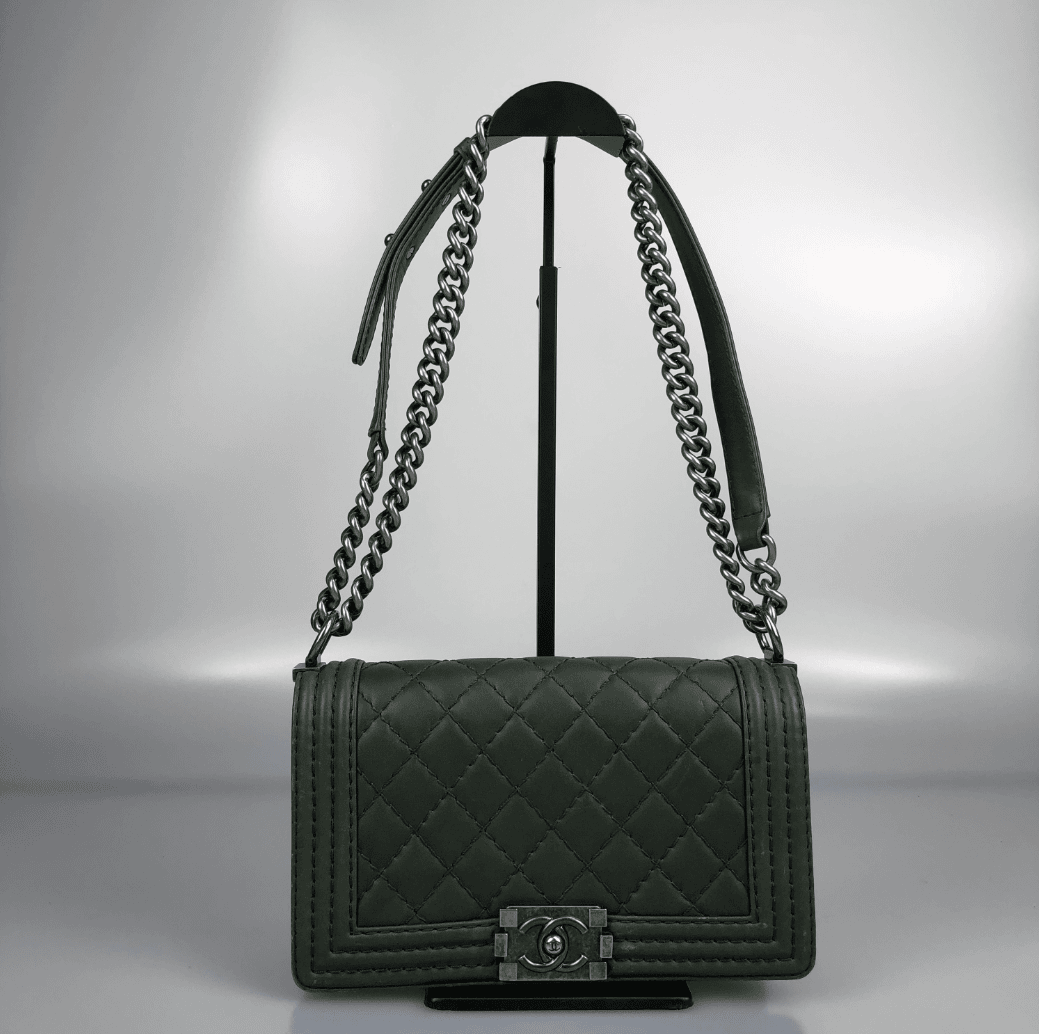 95新 Chanel/香奈儿 绿色银扣中号leboy单肩斜挎包 18开底长25