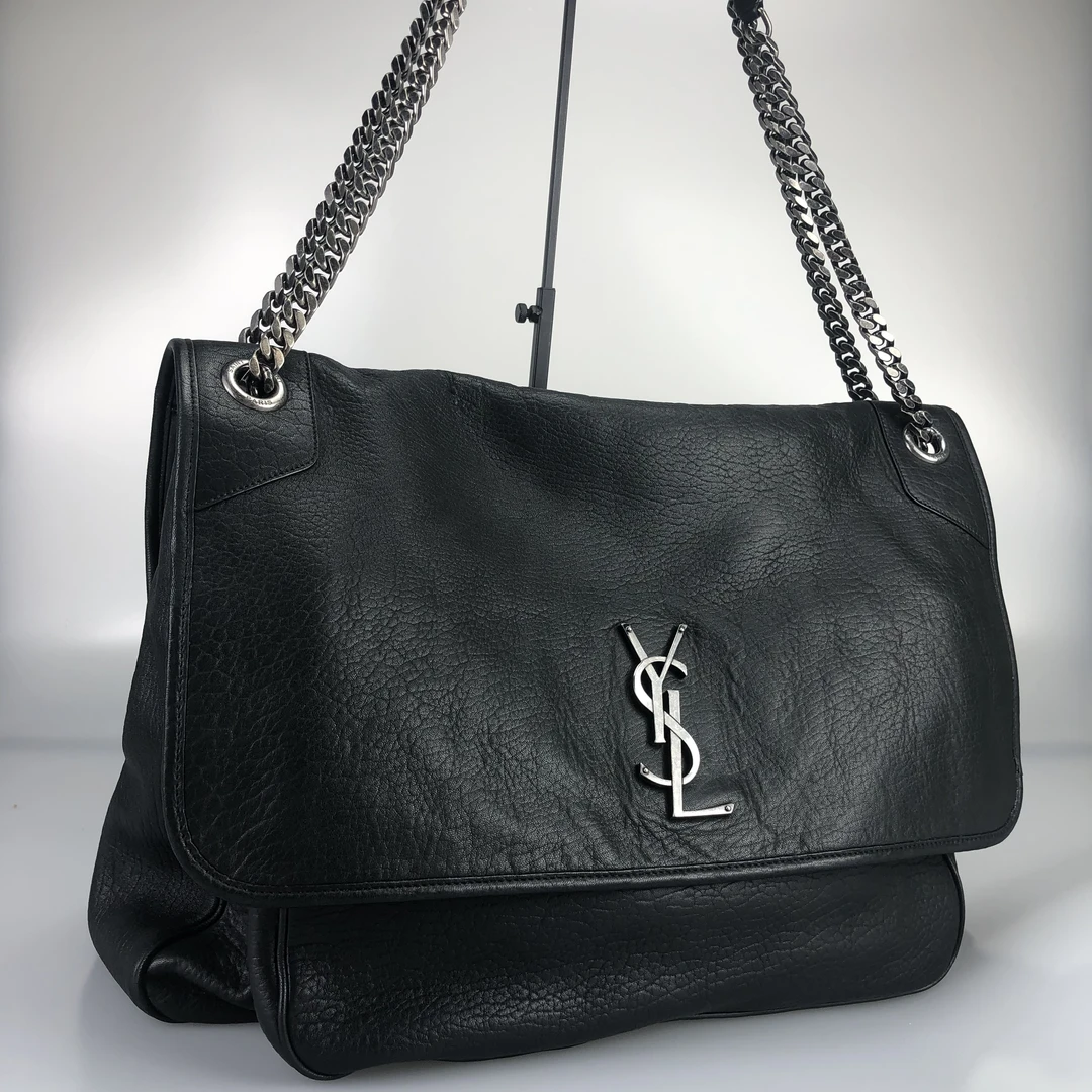 95新 YSL/圣罗兰 黑银niki XXL单肩斜挎托特包 底长48带原尘