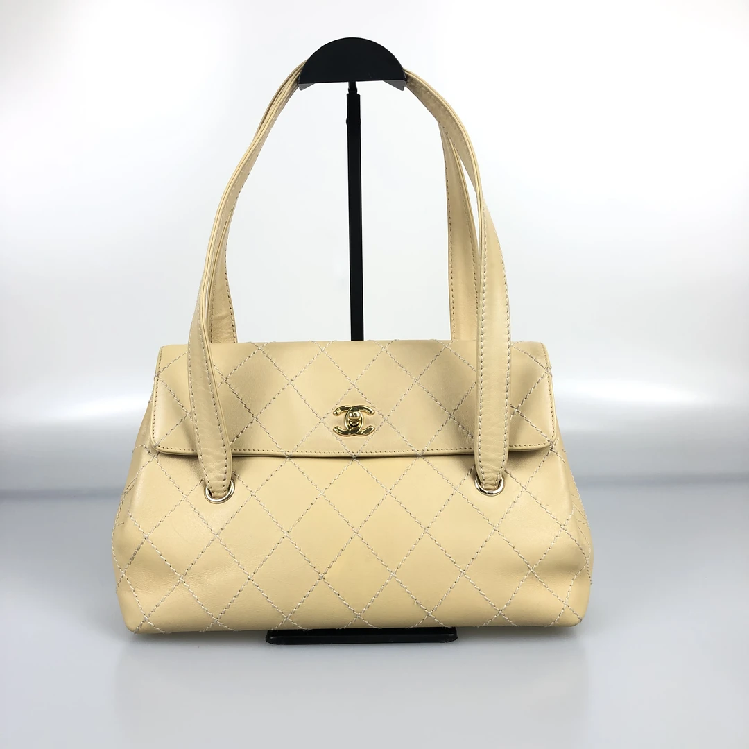 95新 Chanel/香奈儿 鹅黄金扣外缝线kelly手提包  底长30 7开带卡