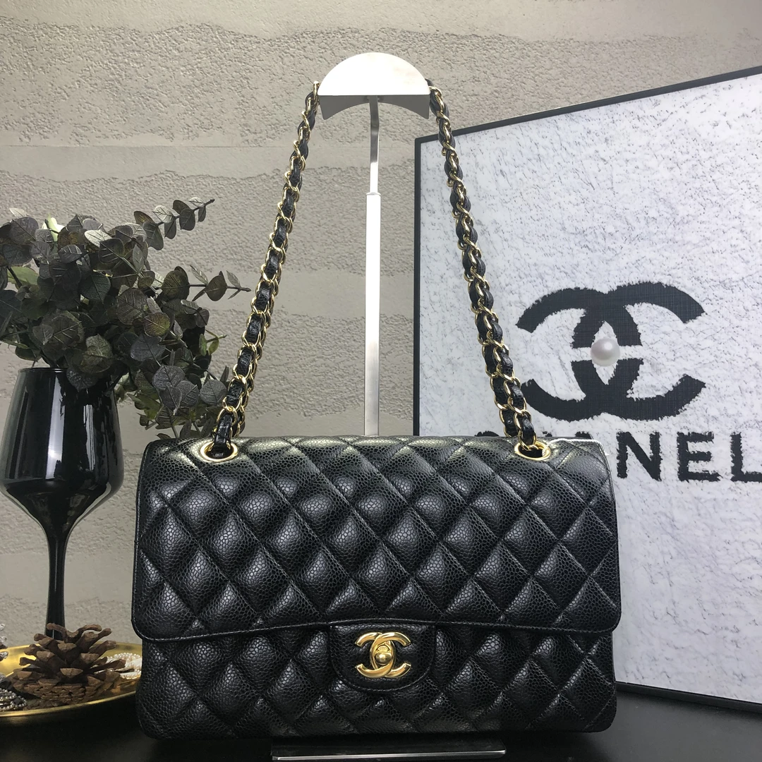 95新 Chanel/香奈儿 黑金鱼子酱CF中号单肩斜挎包 24开 底长25