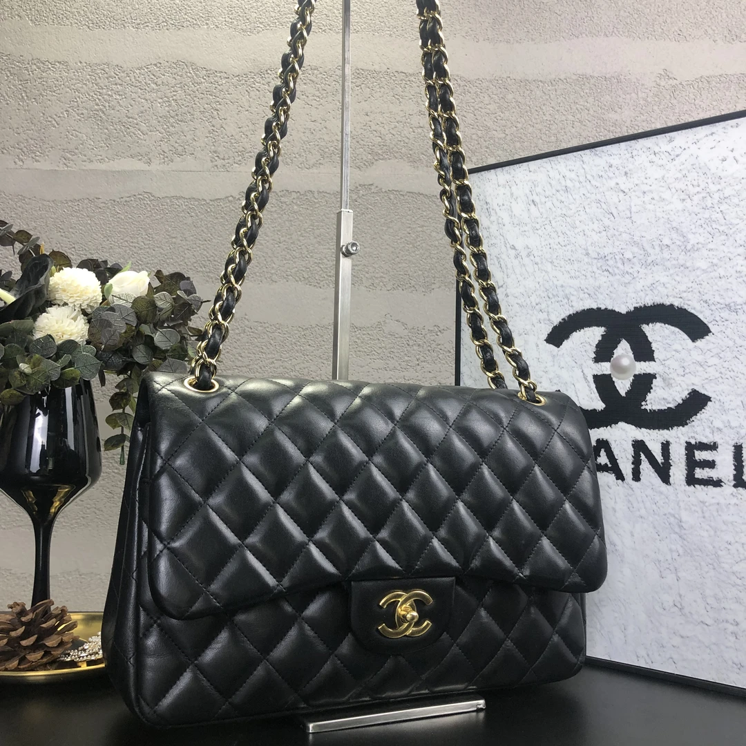 95新 Chanel/香奈儿 黑金菱格CF jumbo单肩斜挎包 16开底长30