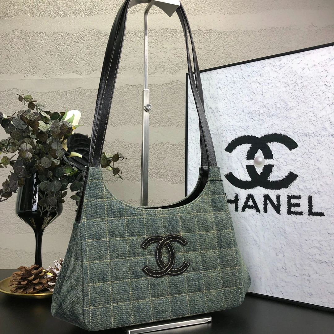 95新 Chanel/香奈儿 中古牛仔水墨蛙口单肩包 6开 底长29