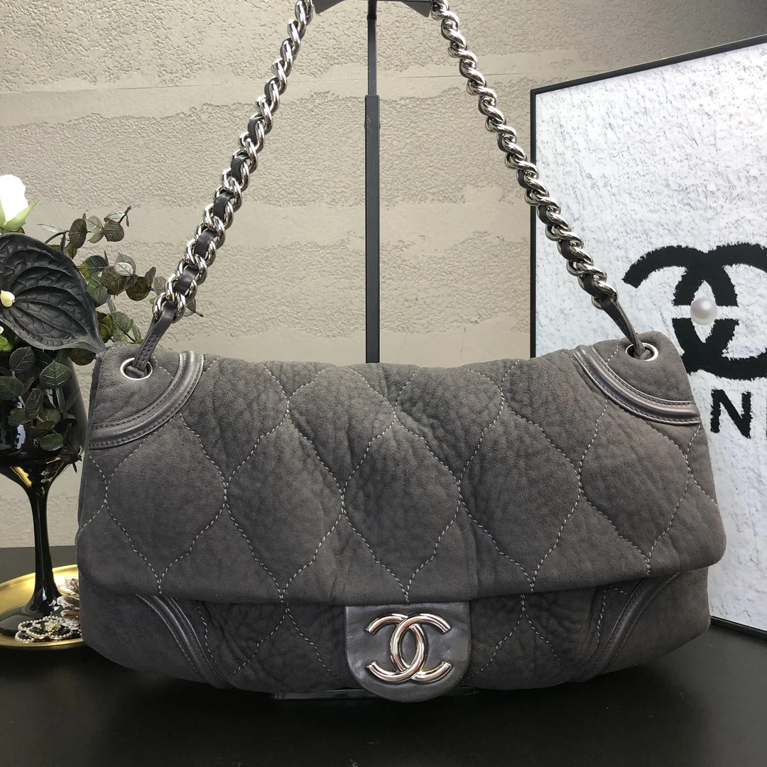 95新 Chanel/香奈儿 外缝线银扣粗链机场包 12开底长39