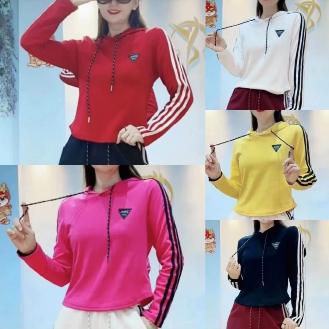 105精梳棉爬条弹力修身长袖连帽卫衣 休闲百搭套头上衣