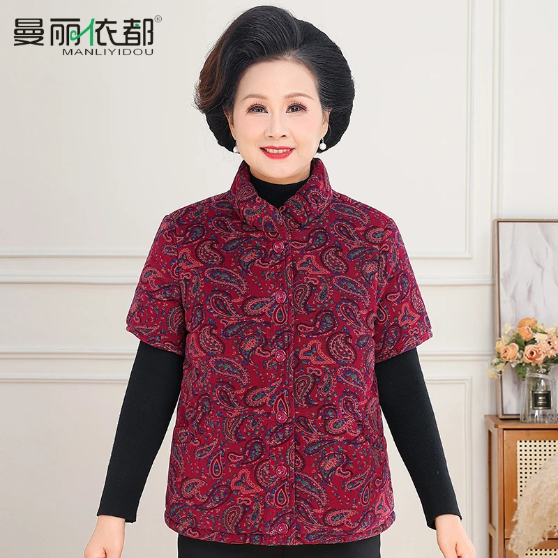 中老年女装马甲背心秋冬纯棉妈妈装短袖坎肩外套上衣奶奶老人衣服