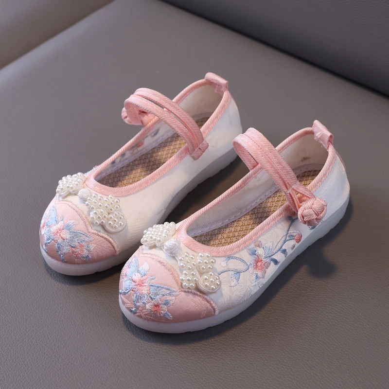 汉服鞋子女童布鞋春秋季老北京儿童绣花鞋中国风公主鞋古装演出鞋