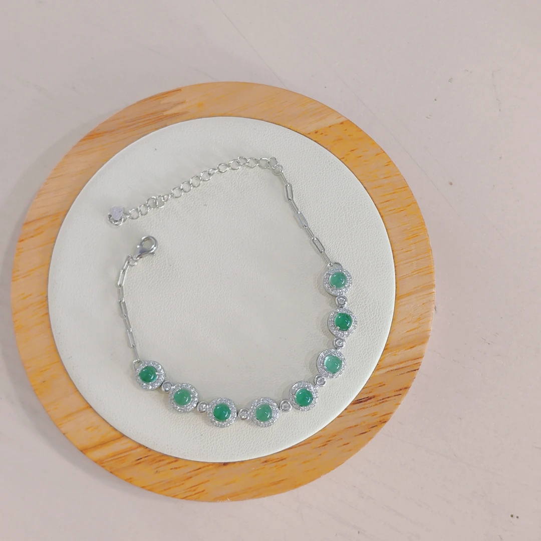 【S6】高级感精美通体925纯银镶玉髓手链设计师高大上国风手链