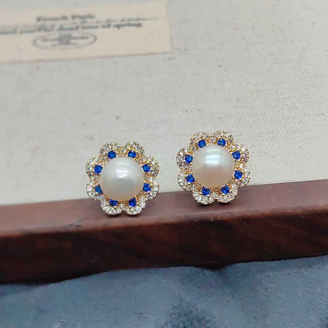 珍珠【Z117】精美时尚花朵银针耳钉