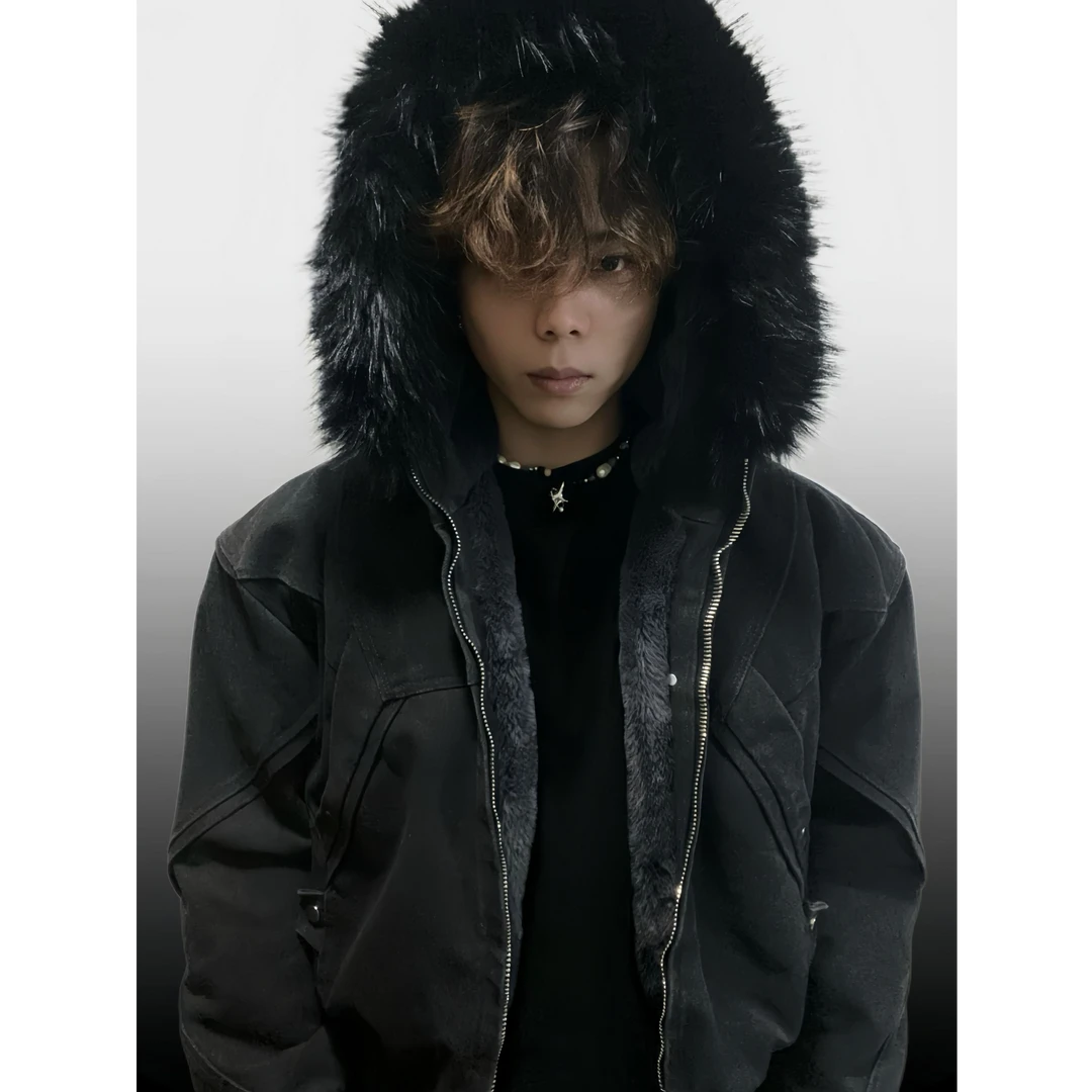 XDYOP 座山雕加绒加厚外套男女短款cleanfit重磅帆布水洗棉服夹克