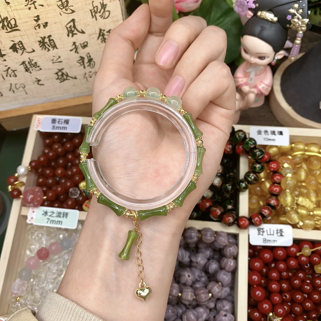 【绿竹】绿色竹节散珠可DIY可成品
