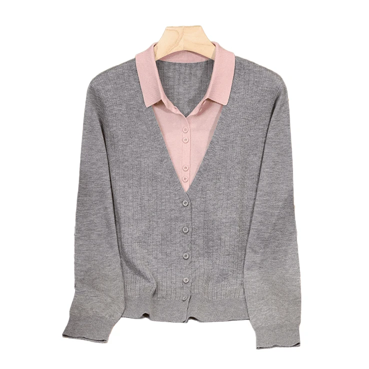 假两件POLO领毛针织女2024秋季新款欧货宽松别致气质显瘦上衣百搭