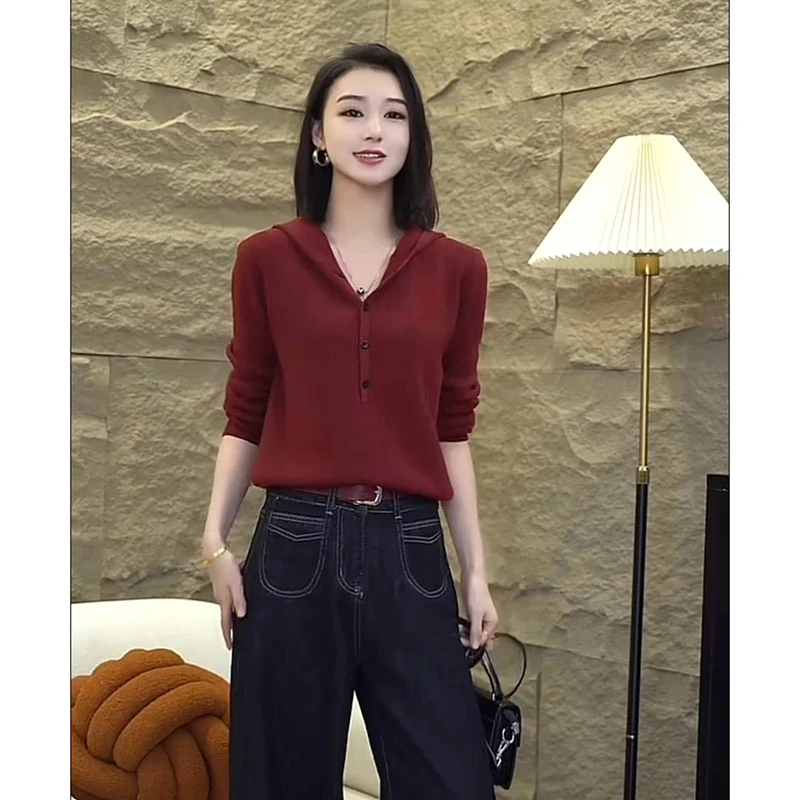 NUMEN BUTTON/灵扣2024秋季新款连帽上衣针织宽松气质时尚高级感