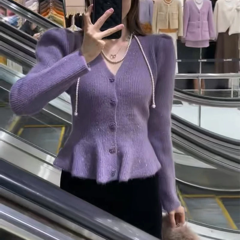 NUMEN BUTTON/灵扣秋季2024新款时尚气质针织玫瑰纽扣设计单排