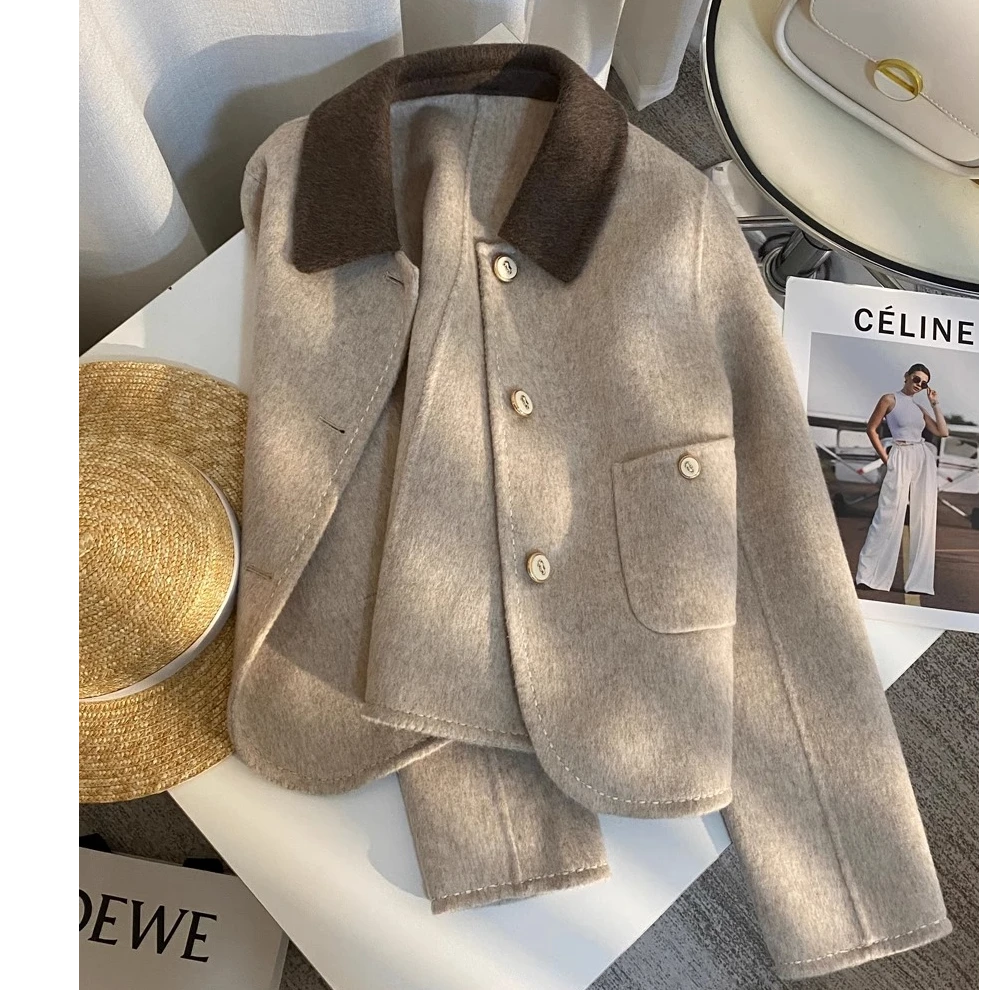 NUMEN BUTTON/灵扣韩系气质外套潮复古卡其色休闲单排扣开衫外套