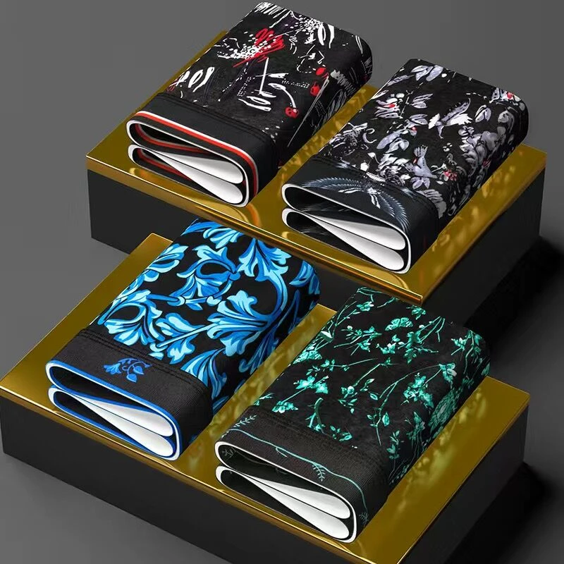 印花轻奢男士内裤纯棉内裤男四角裤潮流个性大码男生时尚平角裤衩