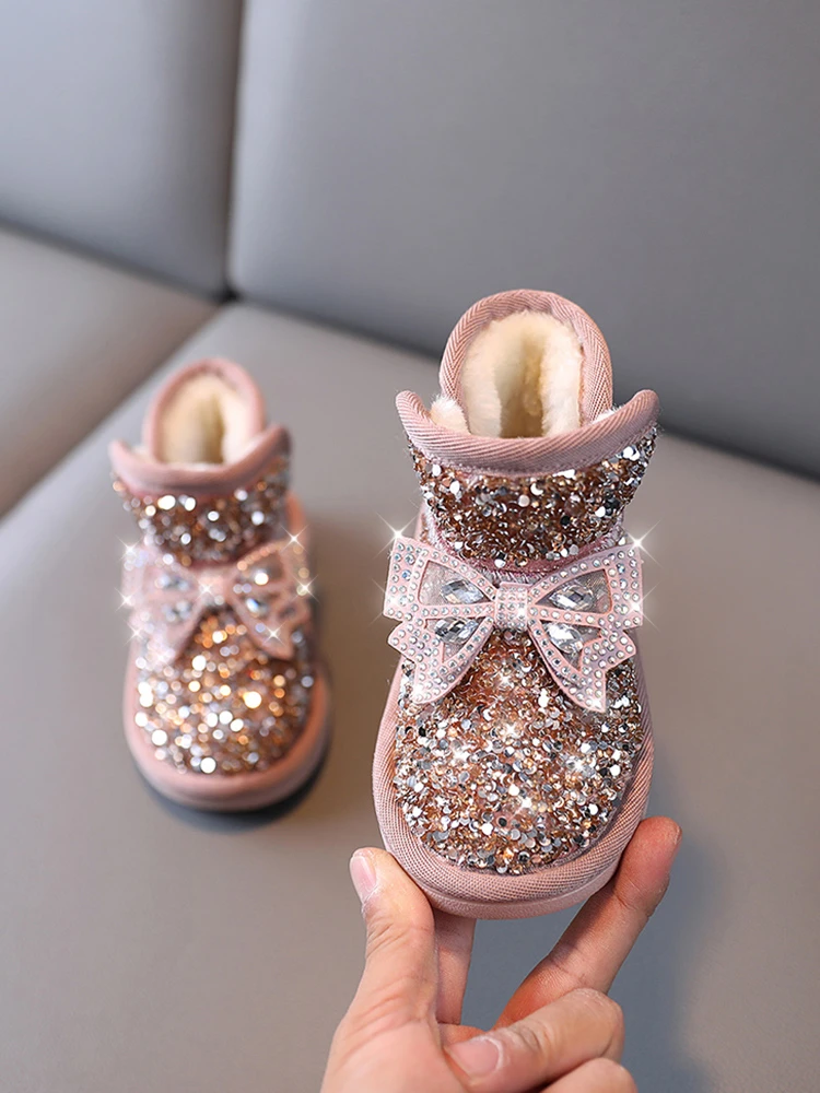 巴拉童年优选女童公主雪地靴2025新款冬季儿童加绒加厚防水防滑小