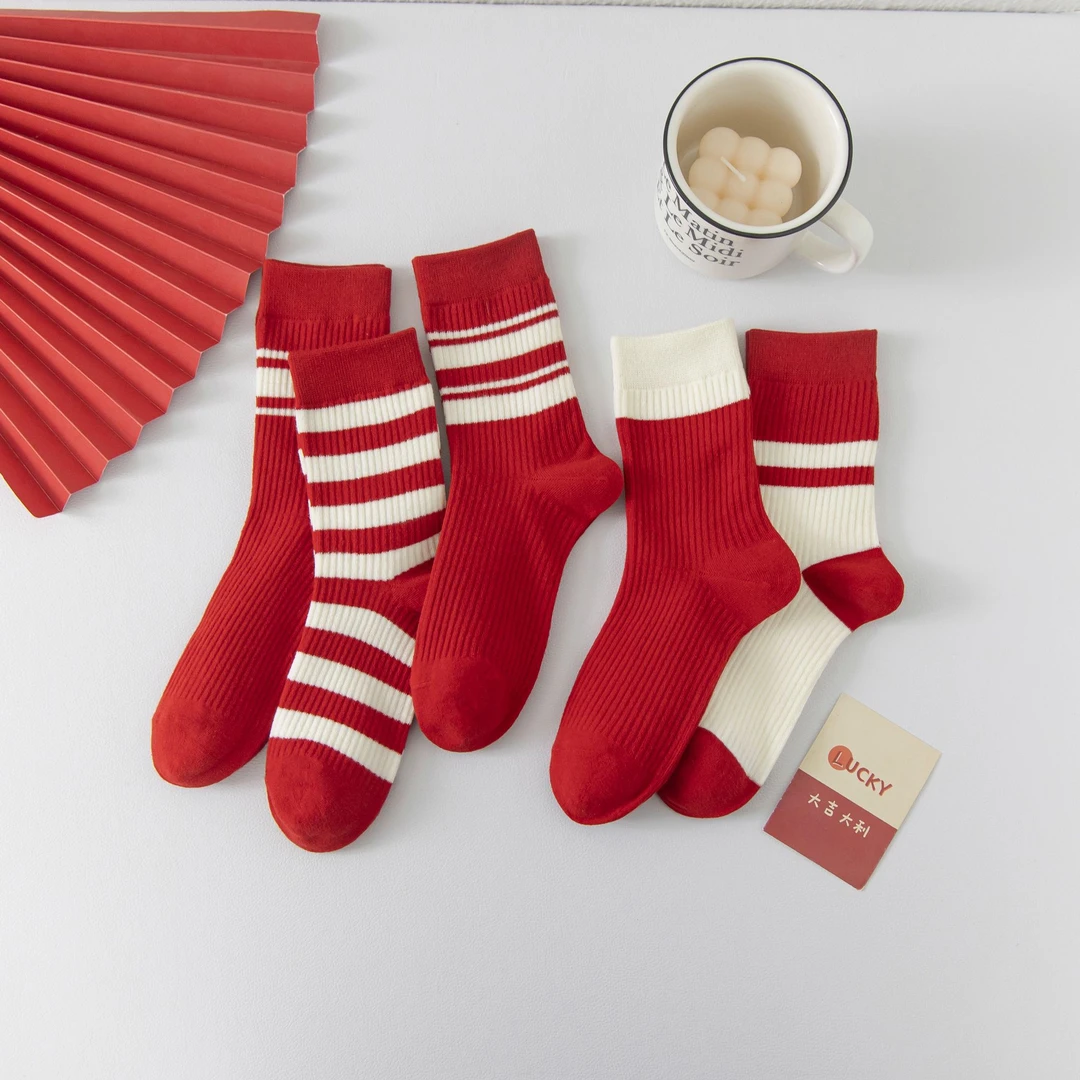 本命年大红袜子女秋冬款中筒袜结婚喜庆红袜RD005
