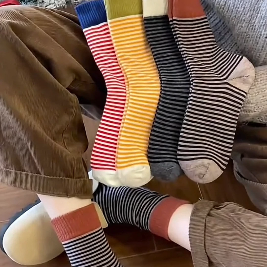 【多多外贸小号】撞色条纹独立精美包装简约款堆堆袜W6020