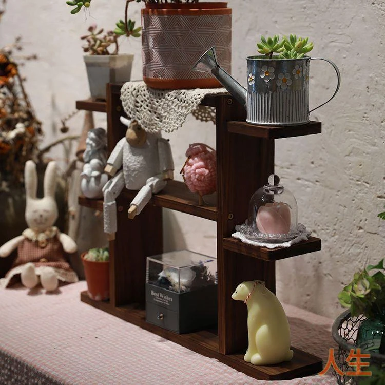 阳台装饰多层实木多肉创意小花架子办公室桌面置物架子飘窗台迷你