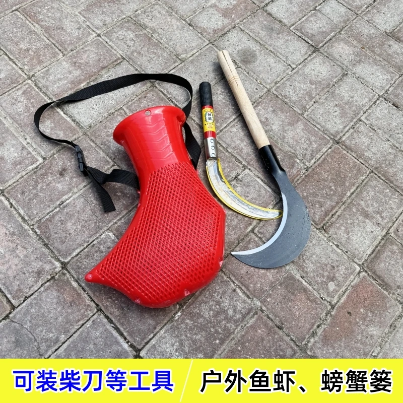 加厚新款鱼篓户外赶海龙虾渔获小背篓斜挎鱼篓上山刀架柴刀镰刀篓