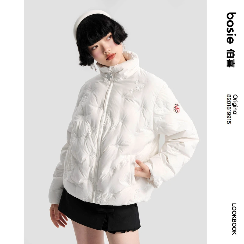 bosie新款羽绒服花花直充羽绒服保暖时尚甜美立领轻薄休闲常规