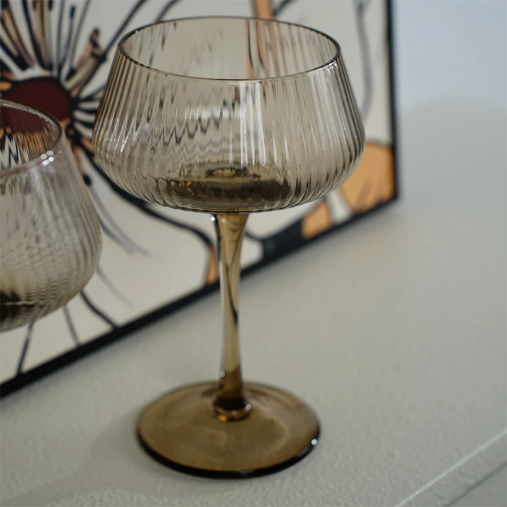 两支装手工网红玻璃杯家用红酒杯竖纹葡萄酒杯鸡尾酒杯2020067