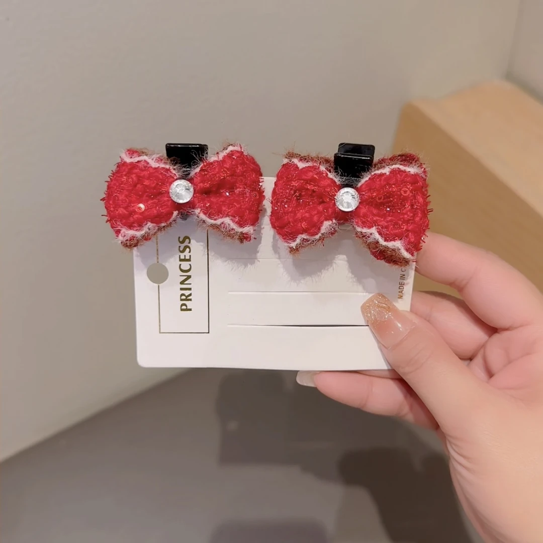 2023新款小香风双面抓夹儿童蝴蝶结发夹女童发饰女孩过年发卡头饰