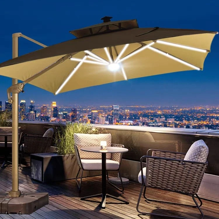 庭院遮阳伞户外伞室外咖啡厅罗马伞露天花园伞太阳能带灯伞方形