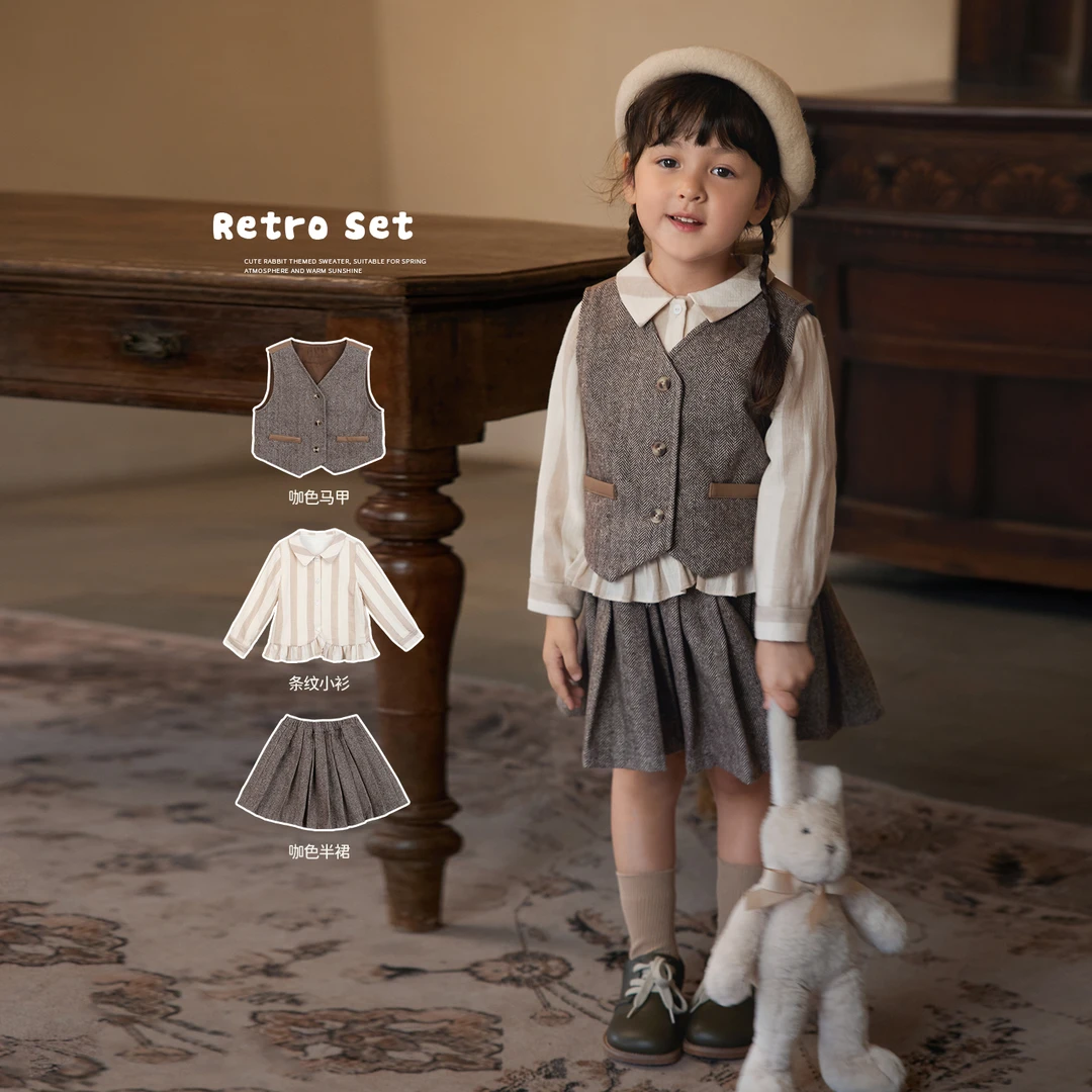 小O宝Okids童装 2024春法式穿搭套装浪漫复古时尚小生 YPD324184