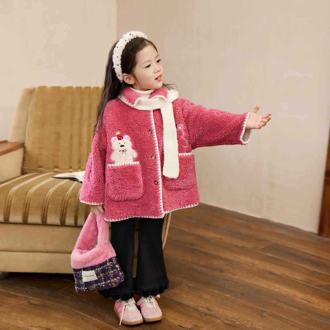 小O宝Okids童装 宝宝复古毛绒外套女秋冬婴儿保暖外套 ODW94050
