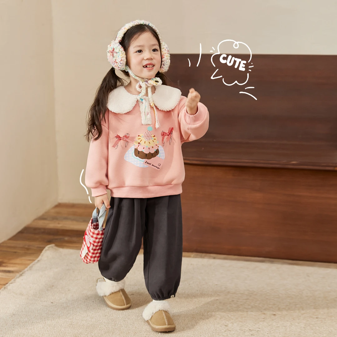 小O宝Okids童装 大翻领卫衣女加绒新款秋冬新款婴儿上衣 OST94033