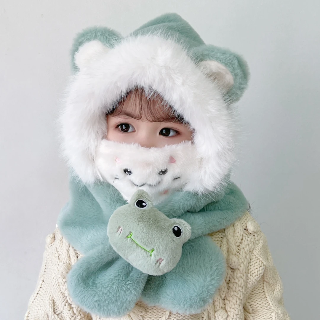 宝宝帽子秋冬季儿童围巾口罩一体加绒女童超萌男孩可爱护耳幼儿帽