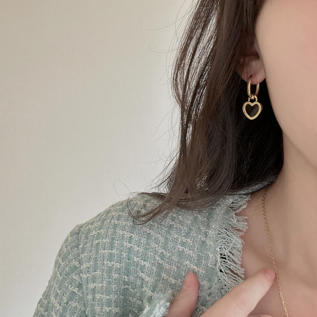 合金耳饰 因缺斯汀s925银针镀金双面爱心耳环气质简约百搭
