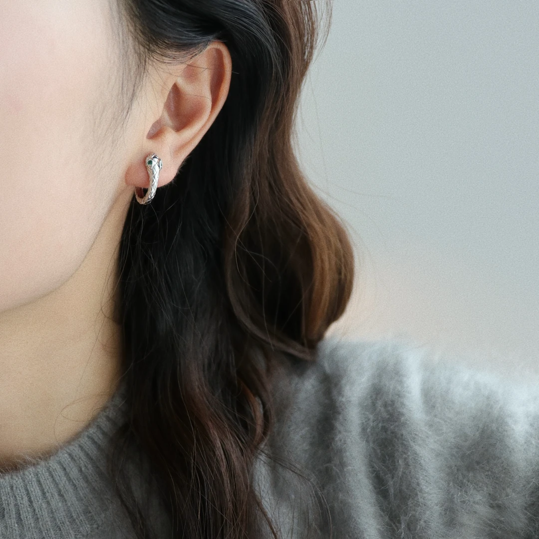 因缺斯汀饰品 铜合金耳饰 【灵蛇】金银两色蛇形耳扣小众甜酷耳环