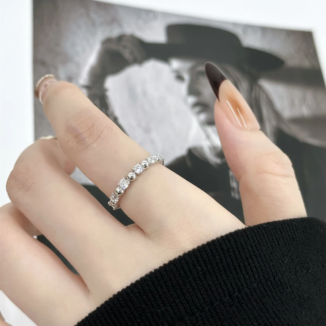 因缺斯汀饰品 铜合金戒指 【记忆】锆石圆珠拼接戒指开口可调节