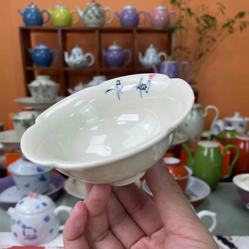 mincuo/民厝手写如意花瓣高脚主人杯 陶瓷茶具套装茶杯客杯品茗杯