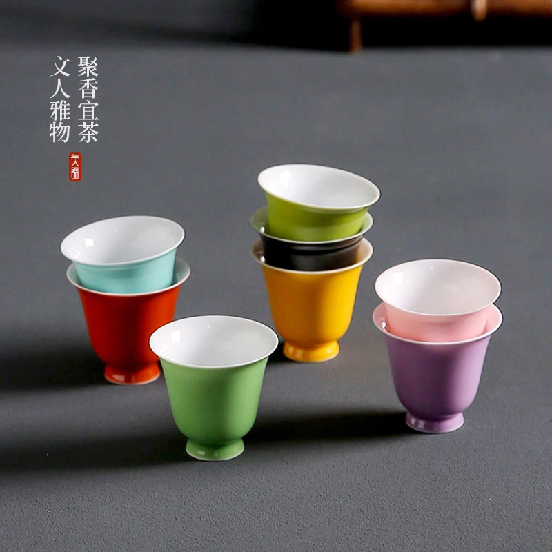 mincuo/民厝温记窑羊脂玉薄胎茶杯主人杯客杯色釉陶瓷茶具套装