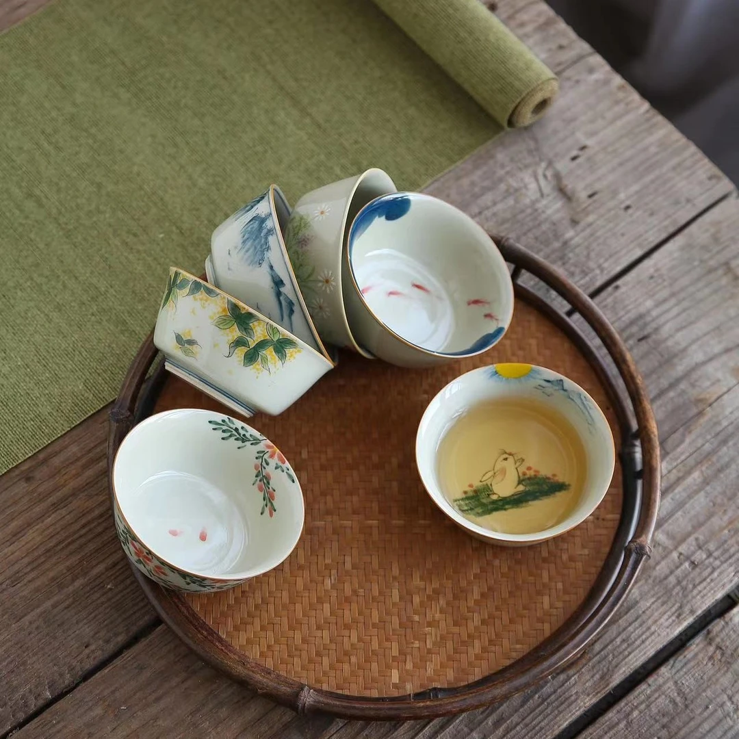mincuo/民厝温记窑手绘普洱杯主人杯普洱杯压手杯陶瓷茶杯茶具