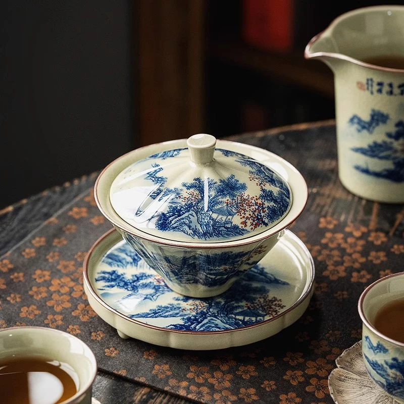 景德镇老淘泥斗笠三才盖碗茶杯单个茶碗带盖茶具泡茶杯手工盖杯