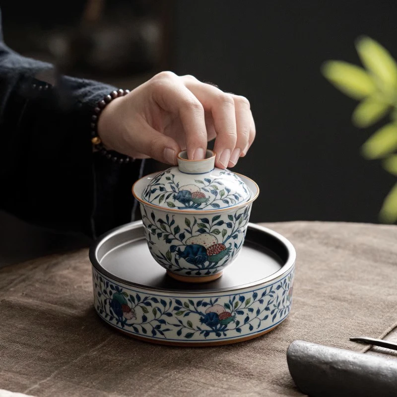 仿古锡盖壶承托盘养壶盘陶瓷功夫茶具配件高端小型茶台干泡台茶承