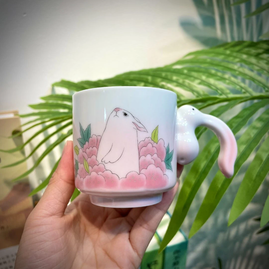 兔子望月陶瓷主人杯水杯茶杯兔子把手陶瓷茶具创意大容量可爱精美