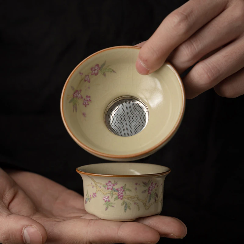 米黄汝窑茶漏陶瓷茶滤陶孔泡茶神器茶叶过滤网功夫茶具配件滤茶器