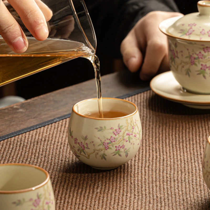 米黄汝窑品茗杯家用功夫茶杯个人专用禅定主人杯陶瓷茶盏单杯茶具