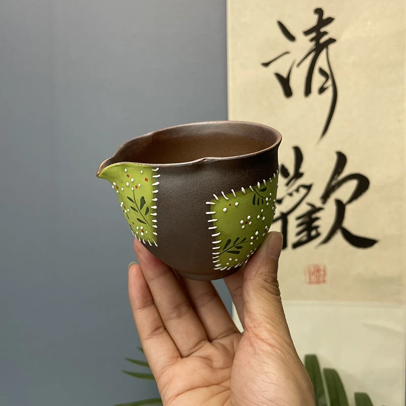 民厝老岩泥手绘小雏菊公道杯茶海陶瓷茶具分茶器茶道配件家用高档