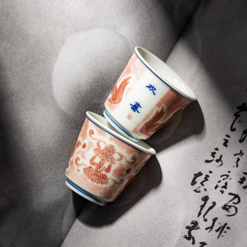 云窟万象柴烧拓印茶杯主人杯陶瓷高端功夫茶具个人专用白瓷品茗杯